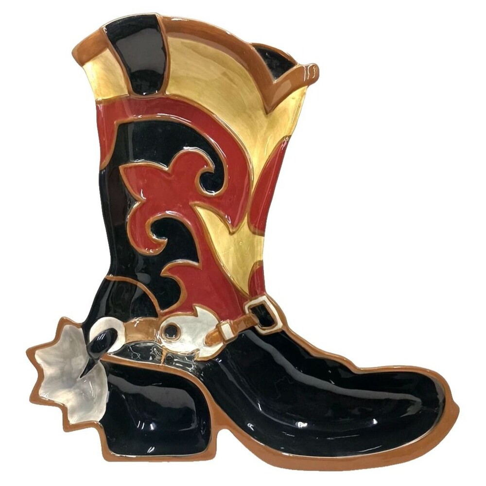 Sonoma Cowboy Western Boot Chip & Dip Tray Ceramic Happy Trails Decor 16.5"